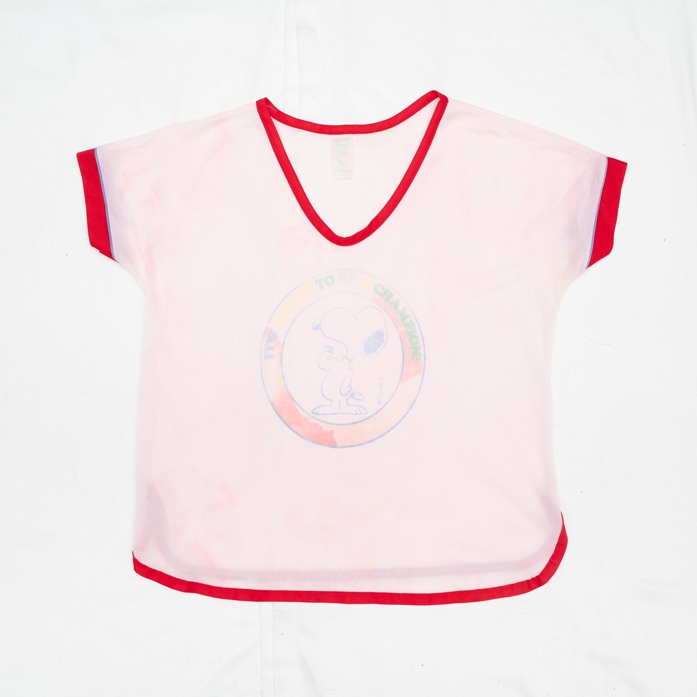 Vtg 70s Peanuts Snoopy Its Great To Be A Champion Sears Jr Bazaar Mesh‎ T Shirt